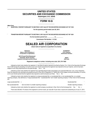 Thumbnail Sealed Air
 10-Q Quarterly Report FY2015 