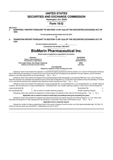 Thumbnail BioMarin Pharmaceutical 10-Q Quarterly Report FY2015 