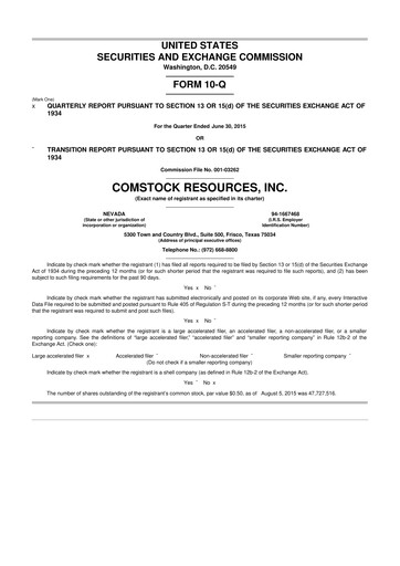 Thumbnail Comstock Resources 10-Q Quarterly Report FY2015 