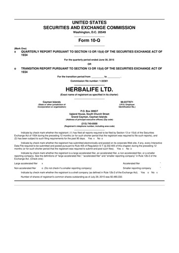 Thumbnail Herbalife 10-Q Quarterly Report FY2015 