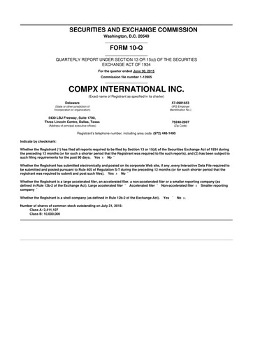 Thumbnail CompX International 10-Q Quarterly Report FY2015 