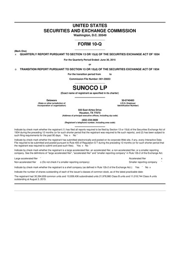 Thumbnail Sunoco 10-Q Quarterly Report FY2015 