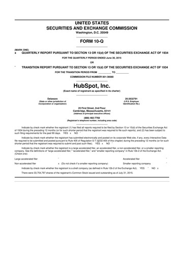 Vorschaubild HubSpot 10-Q Quartalsbericht 2015 