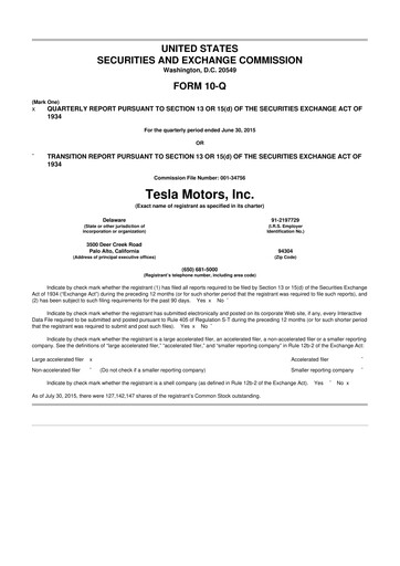 Miniature Tesla 10-Q Rapport trimestriel 2015 