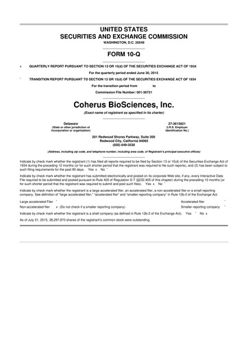 Thumbnail Coherus BioSciences
 10-Q Quarterly Report FY2015 