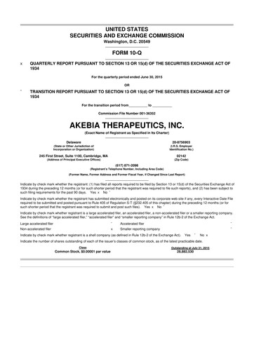 Thumbnail Akebia Therapeutics 10-Q Quarterly Report FY2015 