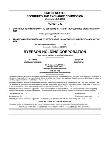 Miniature Ryerson 10-Q Rapport trimestriel 2015 