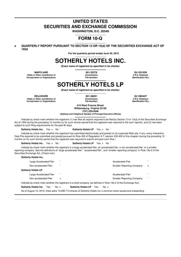 Vorschaubild Sotherly Hotels 10-Q Quartalsbericht  