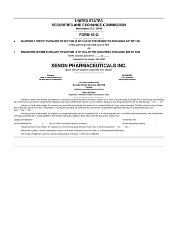 Thumbnail Xenon Pharmaceuticals 10-Q Quarterly Report FY2015 