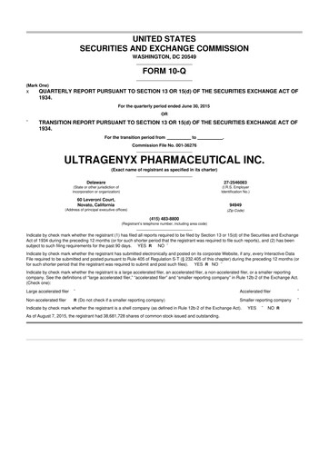 Thumbnail Ultragenyx Pharmaceutical 10-Q Quarterly Report FY2015 