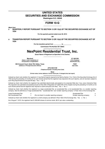 Thumbnail NexPoint Residential Trust 10-Q Quarterly Report FY2015 