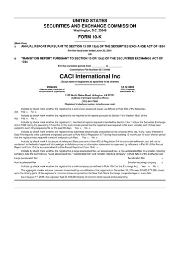 Miniature CACI International Inc 10-K Rapport annuel 2015