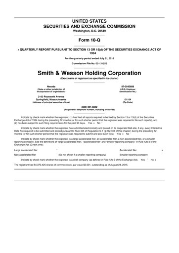 Thumbnail Smith & Wesson 10-Q Quarterly Report FY2016 