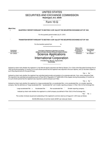 Thumbnail SAIC (Science Applications International Corp) 10-Q Quarterly Report FY2016 