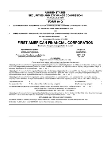 Miniature First American Financial Corporation 10-Q Rapport trimestriel 2015 
