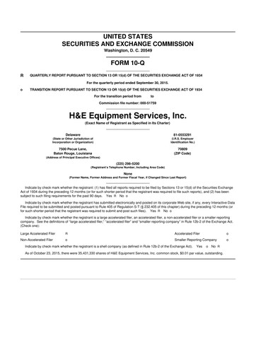 Thumbnail H&E Equipment Services 10-Q Quarterly Report FY 