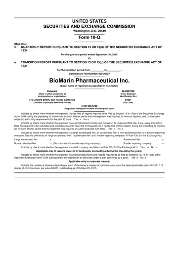 Thumbnail BioMarin Pharmaceutical 10-Q Quarterly Report FY2015 