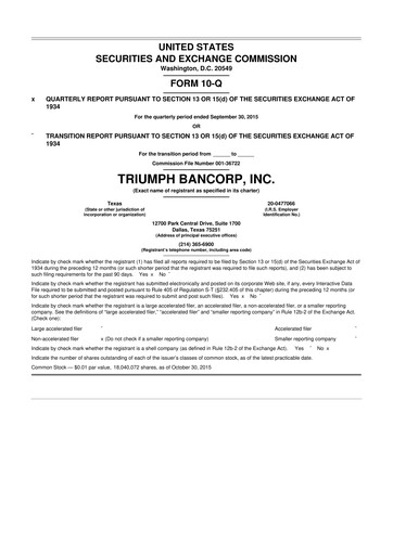 Vorschaubild Triumph Financial 10-Q Quartalsbericht 2015 