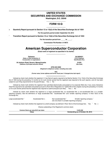 Vorschaubild American Superconductor Corporation 10-Q Quartalsbericht 2015 