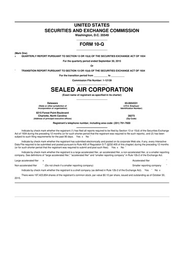 Thumbnail Sealed Air
 10-Q Quarterly Report FY2015 