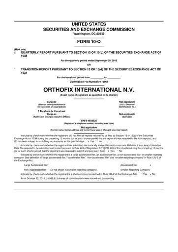 Thumbnail Orthofix Medical
 10-Q Quarterly Report FY2015 