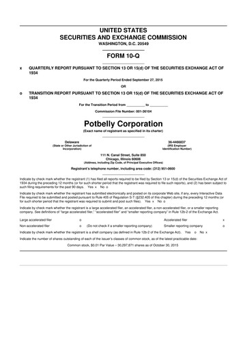 Thumbnail Potbelly Corporation 10-Q Quarterly Report FY2015 