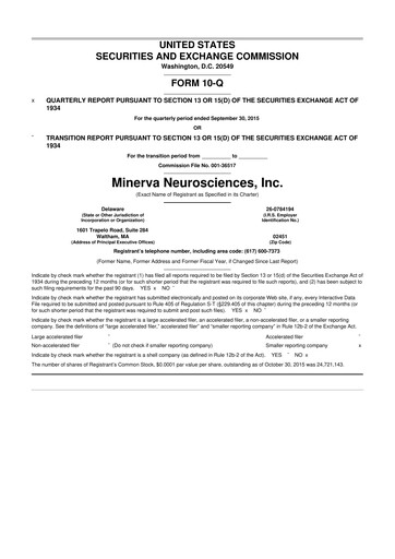 Vorschaubild Minerva Neurosciences
 10-Q Quartalsbericht  