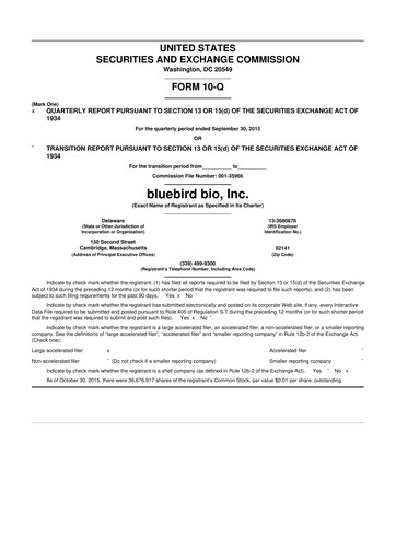 Thumbnail bluebird bio
 10-Q Quarterly Report FY2015 