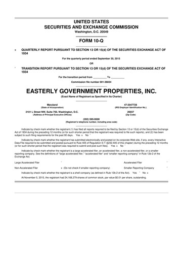 Thumbnail Easterly Government Properties 10-Q Quarterly Report FY2015 