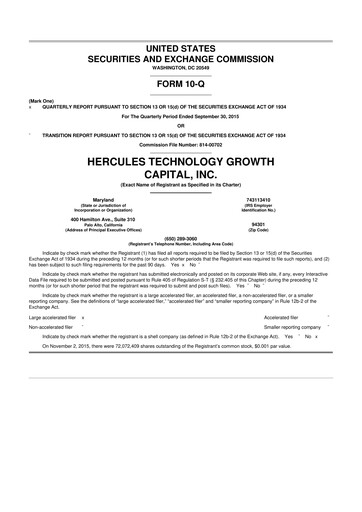 Thumbnail Hercules Capital
 10-Q Quarterly Report FY 