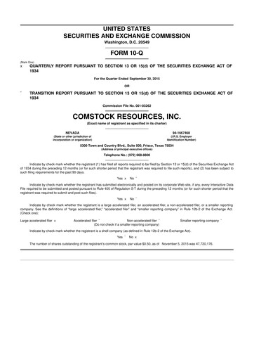 Thumbnail Comstock Resources 10-Q Quarterly Report FY2015 