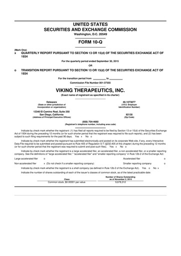 Thumbnail Viking Therapeutics
 10-Q Quarterly Report FY2015 