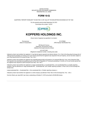 Thumbnail Koppers Holdings 10-Q Quarterly Report FY2015 