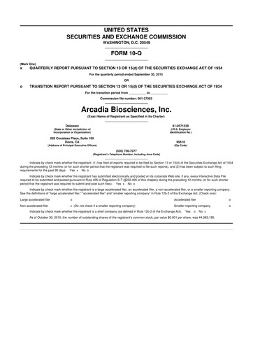 Thumbnail Arcadia Biosciences 10-Q Quarterly Report FY2015 