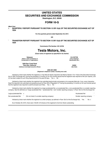 Miniature Tesla 10-Q Rapport trimestriel 2015 