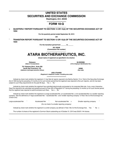 Thumbnail Atara Biotherapeutics 10-Q Quarterly Report FY2015 