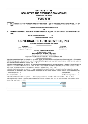 Thumbnail Universal Health Services
 10-Q Quarterly Report FY2015 