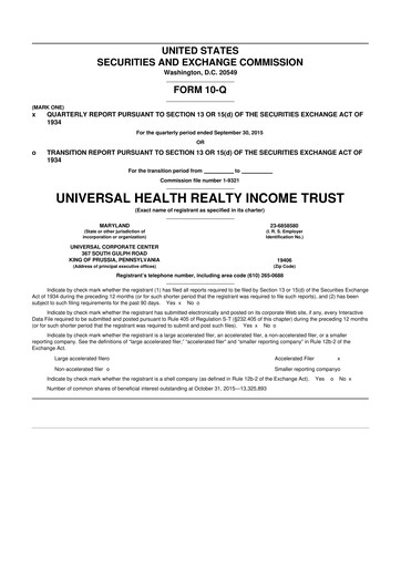 Vorschaubild Universal Health Realty Income Trust 10-Q Quartalsbericht 2015 