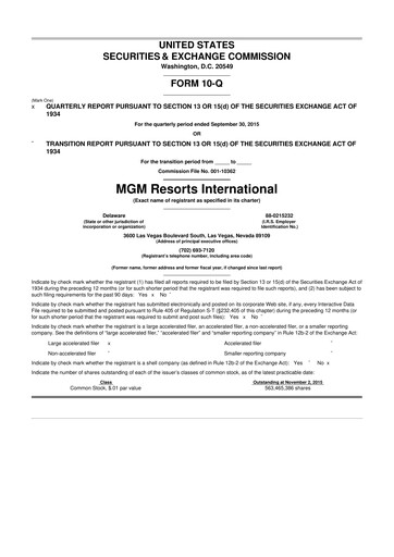 Thumbnail MGM Resorts

 10-Q Quarterly Report FY2015 