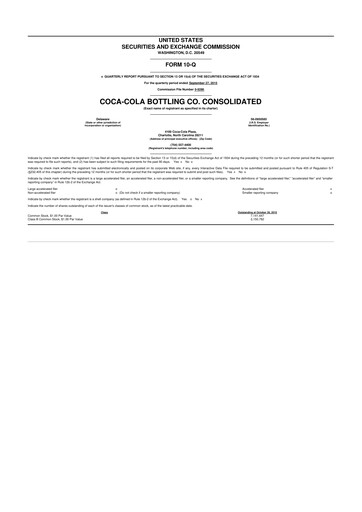 Thumbnail Coca-Cola Consolidated 10-Q Quarterly Report FY2015 
