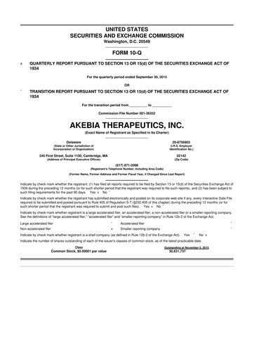 Thumbnail Akebia Therapeutics 10-Q Quarterly Report FY2015 