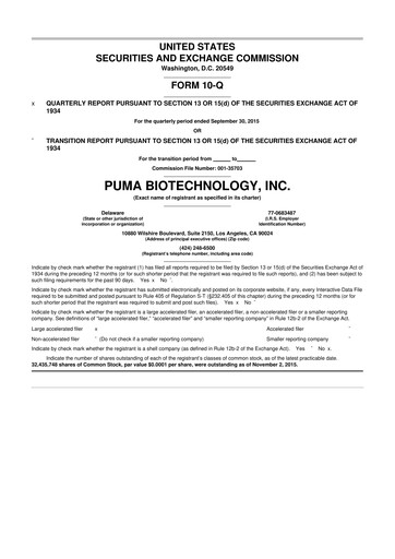 Miniature Puma Biotechnology 10-Q Rapport trimestriel 2015 