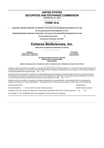Thumbnail Coherus BioSciences
 10-Q Quarterly Report FY2015 