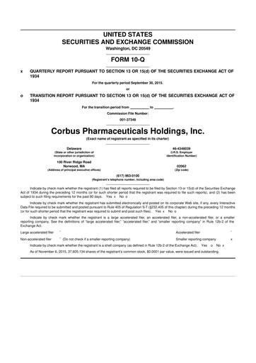 Thumbnail Corbus Pharmaceuticals
 10-Q Quarterly Report FY2015 