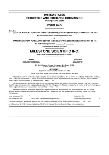 Thumbnail Milestone Scientific 10-Q Quarterly Report FY2015 