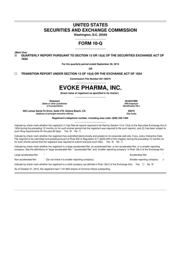 Thumbnail Evoke Pharma
 10-Q Quarterly Report FY2015 