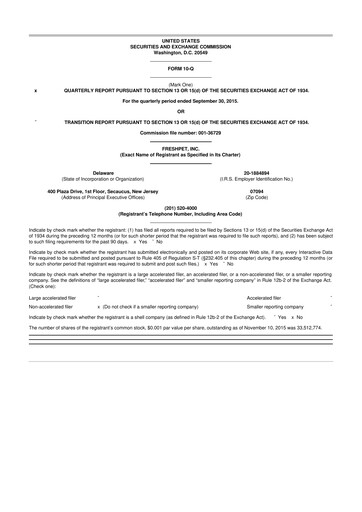 Vorschaubild Freshpet 10-Q Quartalsbericht 2015 