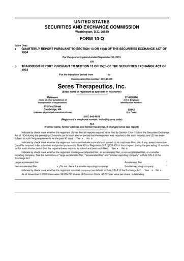 Thumbnail Seres Therapeutics 10-Q Quarterly Report FY2015 