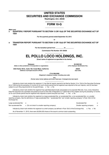 Thumbnail El Pollo Loco
 10-Q Quarterly Report FY2015 