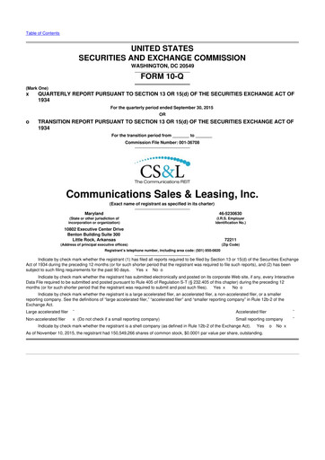 Thumbnail Uniti 10-Q Quarterly Report FY2015 